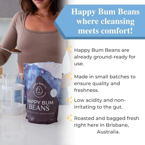 Happy Bum Co - Café Enema Happy Bum | Médio Torrado Orgânico Detox com Ácido Palmítico Elevado, Livre de Mofo e Baixa Acidez para Detox Suave e Saúde Intestinal (400g)