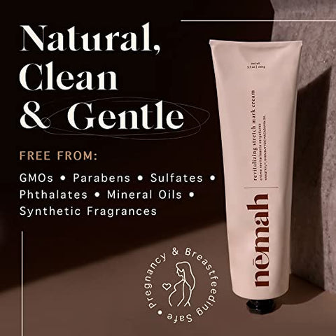 Creme Nemah para Estrias na Gravidez – Hidratante Intenso para Barriga de Gestante – Creme para Estrias Pós-Parto – Creme Vegano com Vanistryl, Manteiga de Karité e Macadâmia – 100g
