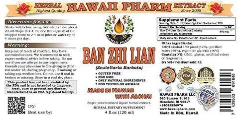 Hawaii Pharm - Ban Zhi Lian Tintura, Erva Skullcap (Scutellaria Barbata) Extrato Líquido, Suplemento Herbal 120 ml
