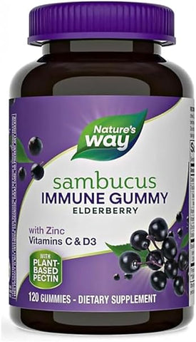 Generic - Nature S Way Sambucus Elderberry com Vitamina C e Zinco, 120 Gomas, Suporte Diário à Imunidade para Crianças e Adultos