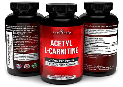 Suplemento de Acetil L-Carnitina em Cápsulas Vegetarianas 1200mg por Porção – 120 Cápsulas - Divine Bounty