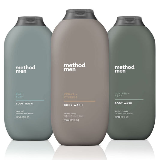 Men, Kit 3 Unidades Sabonete Líquido 532 ml Cada (Sea Surf, Cedro Cipreste, Sálvia Junípero) - Method