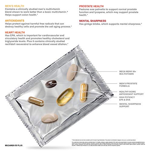 Mega Men 50 Plus Vitapak Program – 30 Vitapaks | Fórmula Multivitamínica para Homens Acima de 50 Anos - GNC
