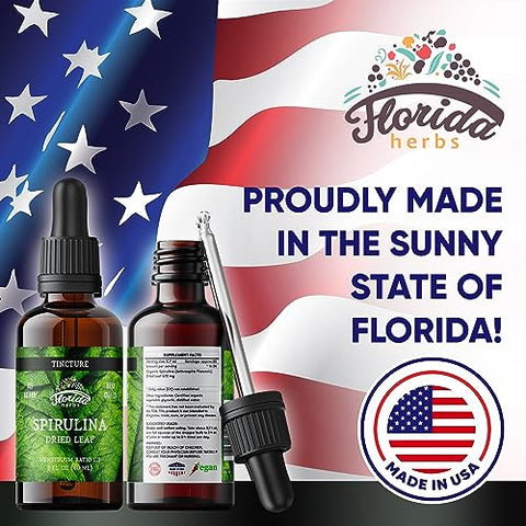FLORIDA HERBS - Spirulina Tincture: Extrato Orgânico de Spirulina (Arthrospira Platensis) em Glicerina Vegetal Orgânica, 700 mg, 60 ml