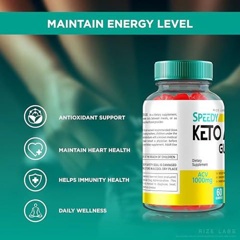 rize labs - Speedy Keto ACV Gummies – Gummy Avançado para Perda de Peso, Premium Keto Vinagre de Maçã 2000mg, Avaliações Oficiais de Saúde ACV (60 Gummies)