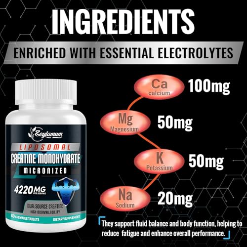 Zeylamum - Tabletes de Creatina Mastigáveis para Homens – Aumente sua Performance Muscular com Creatina em Tabletes – Marca Líder em Suplementos