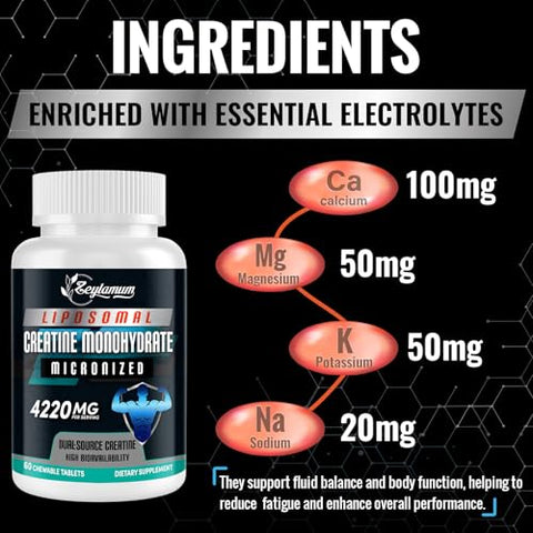 Zeylamum - Tabletes de Creatina Mastigáveis para Homens – Aumente sua Performance Muscular com Creatina em Tabletes – Marca Líder em Suplementos