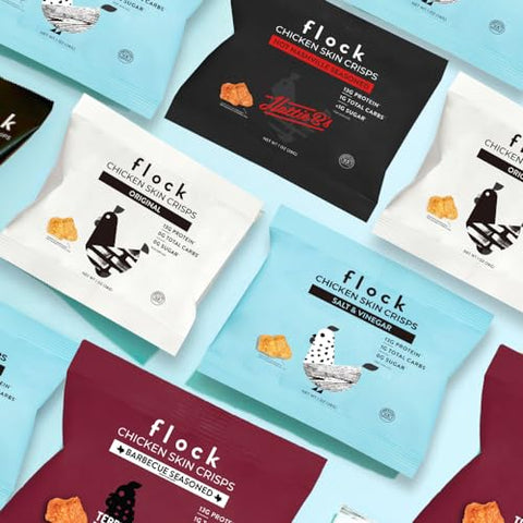 Keto – Pacote com 4 Sabores de Chips de Pele de Frango | Baixo Carboidrato, Alto Teor de Proteína, Sem Açúcar, Sem Glúten | Chips de Frango Crocantes para Pessoas | 8-Pack (28g) - Flock
