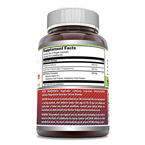 Amazing Nutrition - Amazing Formulas Cetona de Framboesa com Extrato de Chá Verde – 60 Cápsulas (500mg)