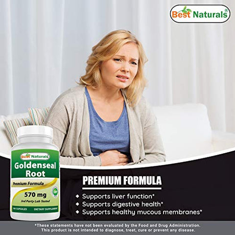 Goldenseal Root 570 mg – 100 Cápsulas (Pack com 3) – Não-OGM - Best Naturals