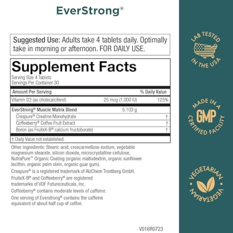 EverStrong – Matriz Muscular – Creatina Monohidratada – Boron (FruiteX-B PhytoBoron) – Extrato de CoffeeBerry – Reforçado com 1000 UI de Vitamina D – 120 Comprimidos - Purity Products