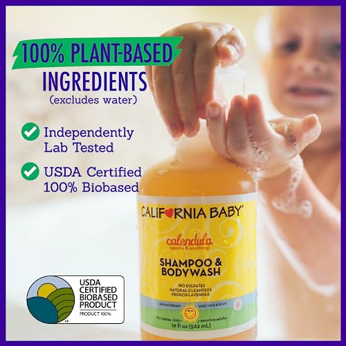 Shampoo e Sabonete Líquido California Baby Calendula – Testado contra alergias, para pele seca e sensível, 100% à base de plantas – Certificado pelo USDA, 251 mL / 8.5 fl. oz