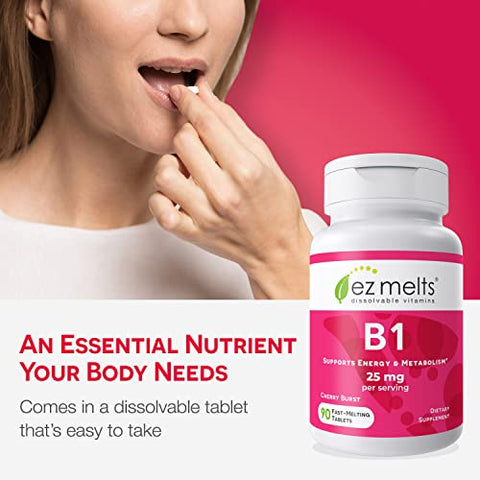 Vitamina B1 25 mg Dissolvível, Sem Açúcar, Suprimento de 45 Dias - EZ Melts
