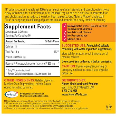 CholestOff Plus 450 mg – 100 Softgels: Reduza o Colesterol Naturalmente - Nature Made