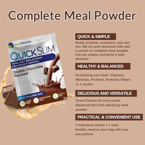 NUTRIPHARMA Quick Slim - Quick Slim Shake Substituto de Refeição para Emagrecimento, 30 Porções, 20g Proteína, 27 Vitaminas