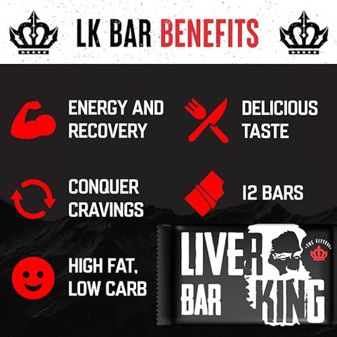 The Fittest Ever - Barra Nutricional Liver King – Keto, Gorduras Essenciais, Creatina, Eletrólitos, Proteína, Sem Glúten – Energia – 45g – Pacote com 12 unidades