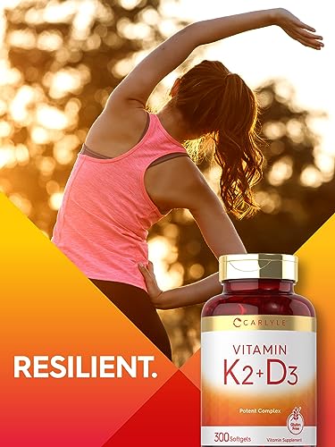 Vitamina K2 e D3 | 300 Softgels | 200mcg K2 MK7 | Suplemento de Alta Qualidade - Carlyle