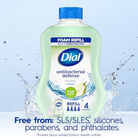 Dial - Recarga de Sabonete Líquido Antibacteriano Dial Espuma, Pera Fresca, 30 ml Pack com 4