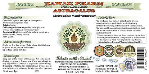 Extrato Líquido de Astragalus Sem Álcool, Astragalus Orgânico (Astragalus membranaceus) Raiz Seca Glicerito Hawaii Pharm Herbal Natural 120 ml