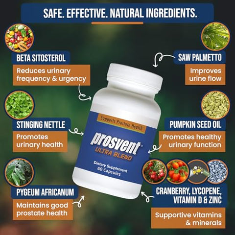 Prosvent - Advanced Prostate Support Ultra: Suplemento Natural com Saw Palmetto, Pygeum, Licopeno, Urtiga, Beta Sitosterol, Cranberry e Mais para Aliviar a Frequência Urinária