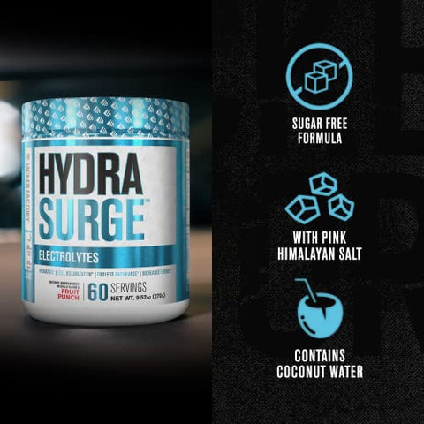 Jacked Factory - HYDRASURGE Pó de Eletrólitos – Suplemento de Hidratação com Minerais Essenciais, Sal do Himalaia, Água de Coco, Mais – Amigo da Dieta Keto, Sem Açúcar