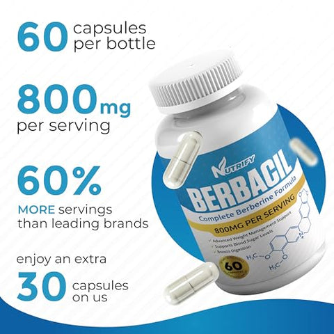 Generic - Berbacil – Berberina Pura 100%, Maior Absorção, 800mg, Livre de OGM, Fabricado nos EUA