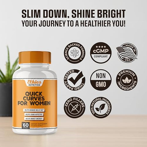 EPN Supplements - Ética Nutrição | Queimador de Gordura Rápido Quick Curves #1 Mais Forte para Mulheres | Supressor de Apetite, Acelerador de Metabolismo | Pílulas Dietéticas Queimadoras de Gordura da Barriga | Funcionam