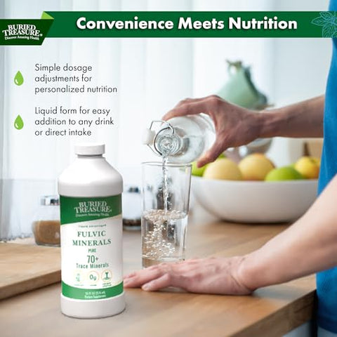 FULVIC MINERALS Pure 70 Trace Minerals 33 oz (975 ml) – Benefícios Líquidos para a Saúde - Buried Treasure