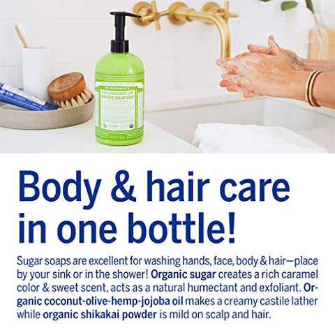 Dr. Bronner's - Dr. Bronner’s – Sabonete de Açúcar Orgânico (Capim-Limão, 64 Ounce) – Feito com Óleos Orgânicos, Açúcar e Pó de Shikakai, Uso 4 em 1: Mãos, Corpo, Rosto e Cabelo