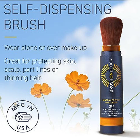 FPS 30 Pó Mineral Protetor Solar, Translúcido, Recarregável, Amplo Espectro, Resistente à Água, Proteção Facial para Todos os Tons de Pele - Brush On Block