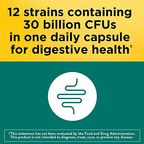 Ultra Strength 12 Strain Digestive Probiotics – 25 Cápsulas – Fórmula Avançada para Saúde Digestiva – Homens e Mulheres – Suplemento Probiótico de Alta Potência - Nature Made