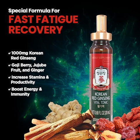 JUNG KWAN JANG - JungKwanJang Vital Tonic – Tiro de Bem-Estar com Ginseng Vermelho Coreano, Gengibre e Mistura de Frutas para Energia, Foco, Circulação e Imunidade – 10 Unidades