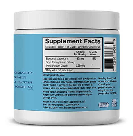 Perfect Supplements - Pó de Citrato de Magnésio Perfeito – 270g | Magnésio em Pó de Alta Qualidade