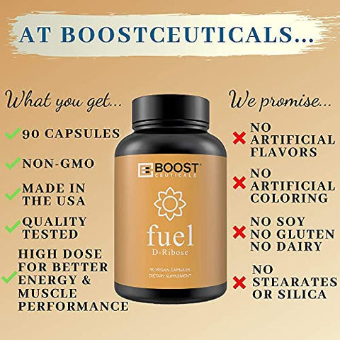 D Ribose – Vegano Puro Sem OGM Sem Estearatos Sem Glúten – 90 Cápsulas de 500 mg de D-Ribose - BoostCeuticals