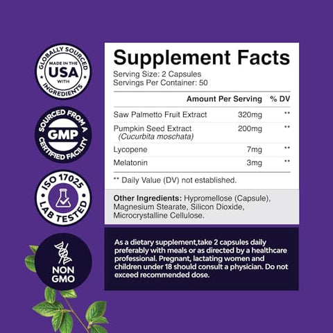 Natures Craft - Saw Palmetto Noturno para Homens – Extrato de Saw Palmetto para Próstata, Reduz a Frequência e Urgência da Micção Noturna e Bexiga Hiperativa com Licopeno