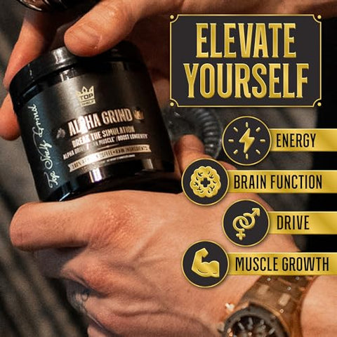 Join Top Shelf Grind - Alpha Grind – Café de Maca Instantâneo para Homens Energia Natural Cérebro Nootrópico para Clareza Eterna, Foco | Crescimento Muscular Magro