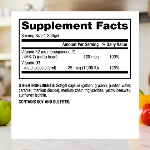 Vitamina K2 MK-7 (120 mcg) com Vitamina D3 (1.000 UI), 90 Softgels, Suporte para Ossos, Dentes e Sistema Cardiovascular, Suplemento de Vitamina, Livre de Glúten e Não-OGM - Webber Naturals