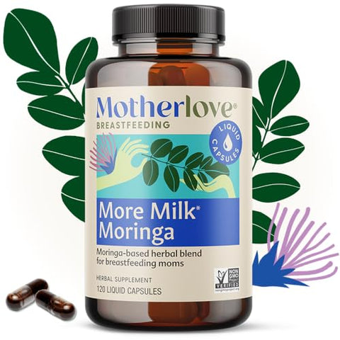 More Milk Moringa (120 Cápsulas) – Suplemento de Lactação à Base de Moringa para Apoiar a Produção de Leite Materno – Orgânico, Vegano, Kosher - Motherlove