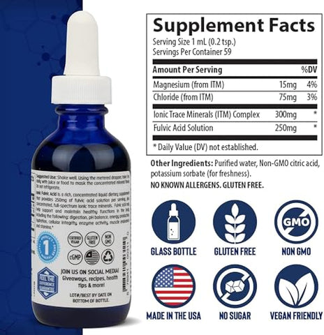 Research IOFA01 – Ácido Fúlvico Iônico Líquido com Concentrace, 0.3 lb – Marca Trace Minerals Research - Trace Minerals