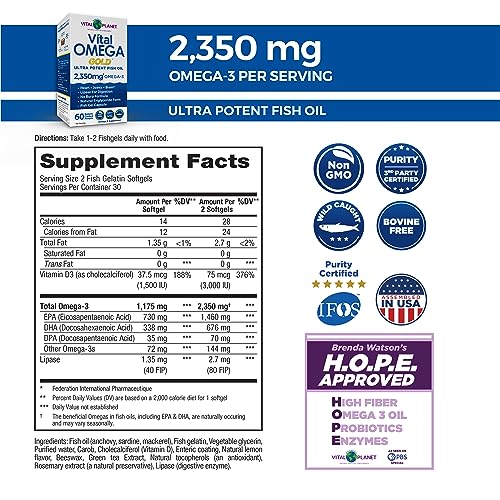 Ômega 3 Ultra Potente de Peixe Selvagem com 2350mg de Ácido Graxo Ômega 3 de Alta Potência EPA e DHA para Apoiar o Cérebro e o Coração – 2350mg Ômega 3 EPA e DHA - Vital Planet
