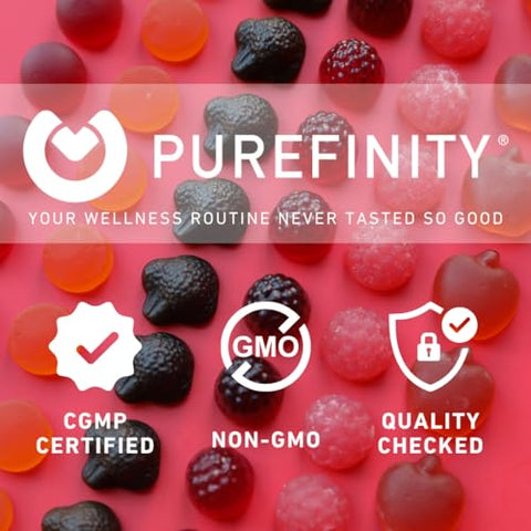 PUREFINITY - Magnésio Citrato Gomas 600 mg para Adultos – Suplemento de Alta Absorção para Cãibras, Recuperação Muscular, Sono, Suporte Ósseo e Energético – Livre de OGM, Sem Alergênicos – 60 Gomas Veganas