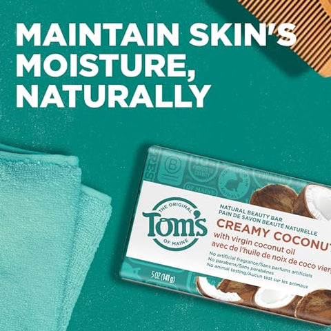Tom's of Maine - Sabonete em Barra Tom’s of Maine Natural Beauty, Coco Cremoso com Óleo de Coco Virgem, 150g, Pacote com 6 unidades (Embalagem pode variar)