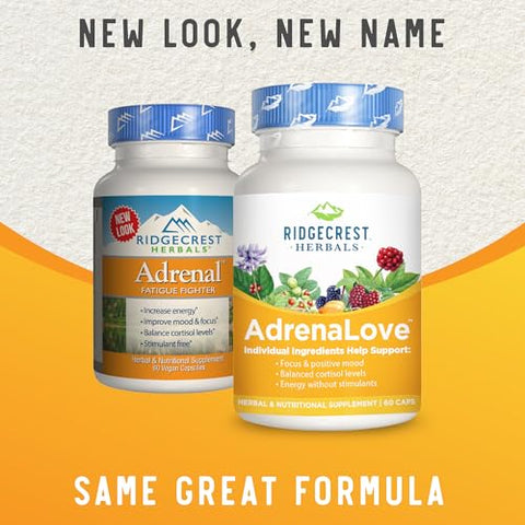 RidgeCrest Herbals - Ridgecrest Herbals AdrenaLove: Suplemento para Fadiga Adrenal com Ashwagandha, L-Theanine, Ginseng, Schisandra, Taurina, Manjericão Sagrado, Adaptógenos e Vitaminas B