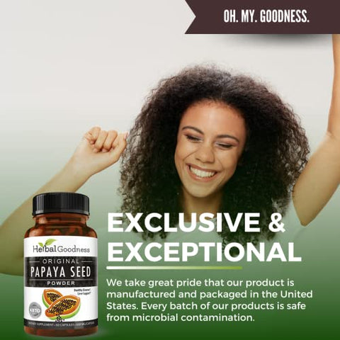 Cápsulas de Sementes de Mamão Herbal Goodness 60 un. – Suporte para Saúde Intestinal e Digestiva – Desintoxicação Natural do Corpo e Fórmula de Limpeza do Cólon – 1 Embalagem