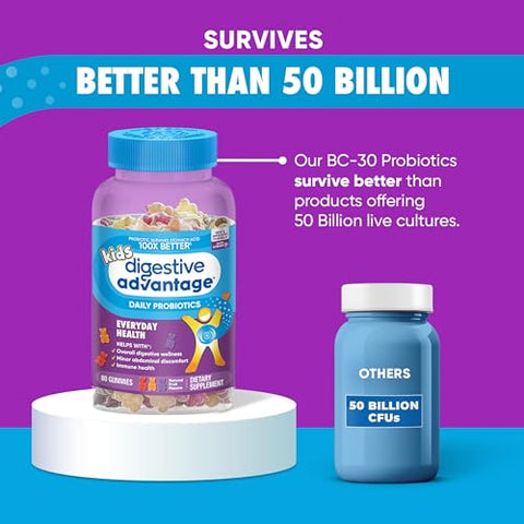Probióticos para Saúde Digestiva, Gomas Probióticas para Crianças, Probióticos Diários para Mulheres e Homens – 60 gomas - Digestive Advantage