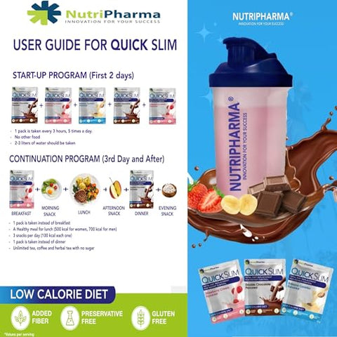 NUTRIPHARMA Quick Slim - Quick Slim Shake Substituto de Refeição para Emagrecimento, 30 Porções, 20g Proteína, 27 Vitaminas