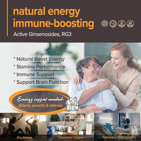 BTGIN - Cápsulas de Ginseng Vermelho Coreano, Suplemento Natural de Energia – Raiz Original Enriquecida com Ginsenosídeos Rg3 Puro – Suplemento Premium de Ginseng