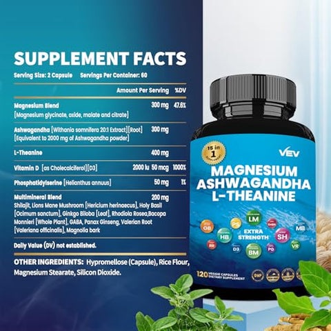 Balance – Suplemento de Saúde com Magnésio Glicinato, Ashwagandha, L-Teanina e Mistura Herbal (120 Cápsulas) - VEV
