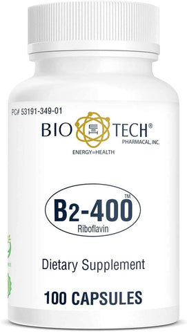 B2-400: 100 Cápsulas – Suplemento Natural – Suporte para Clareza e Produtividade – Sem Laticínios, Peixe, Glúten, Amendoim, Frutos do Mar, OGMs - Bio-Tech Pharmacal