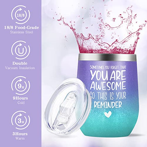 LUCOTIYA - Presentes para Mulheres – Cestas de Presente de Aniversário para Mulheres, Banho de Espuma de Lavanda, Copo de Vinho Térmico Roxo – Mãe, Irmã, Professora
